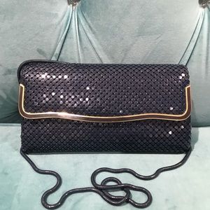 Vintage regal LTD navy blue evening bag /clutch with gold hardware